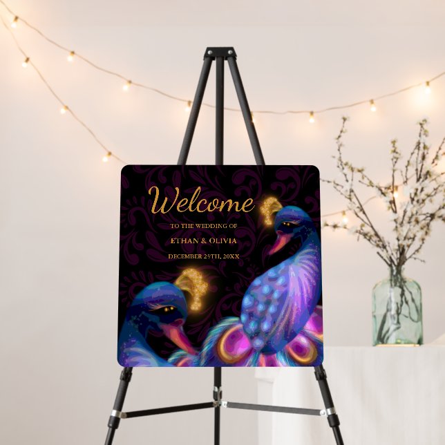 Peacock Jewel Tones Wedding Floral Moody purple Foam Board (In Situ (Stand))