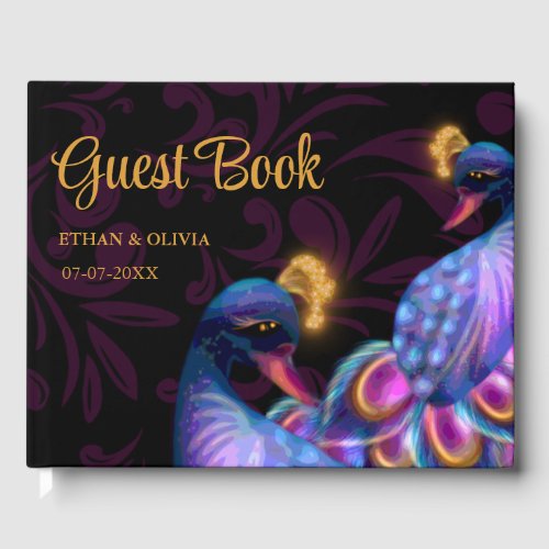 Peacock Jewel Tones Wedding Floral Moody purple Guest Book