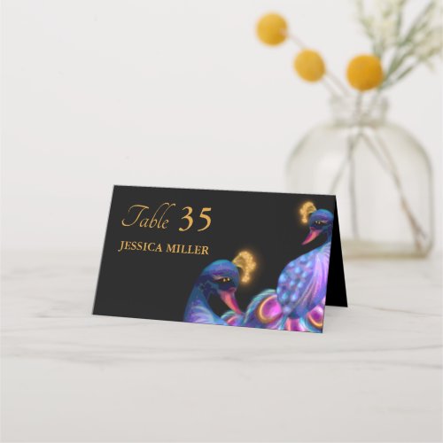 Peacock Jewel Tones Wedding Floral Moody purple Place Card