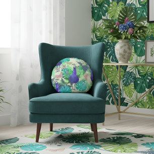 Peacock Jungle Round Pillow