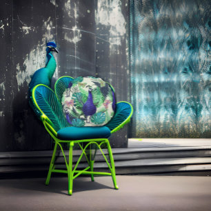 Peacock Jungle Round Pillow