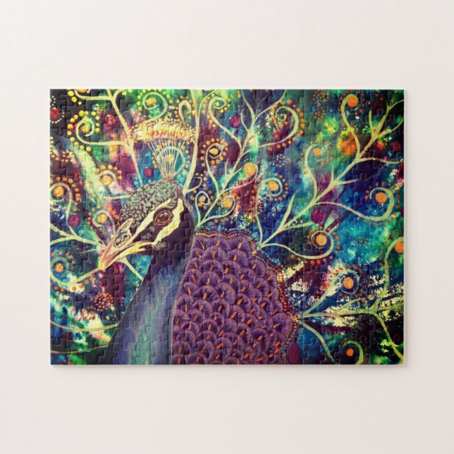 Peacock kaleidoscope colorful boho artistic jigsaw puzzle (Horizontal)