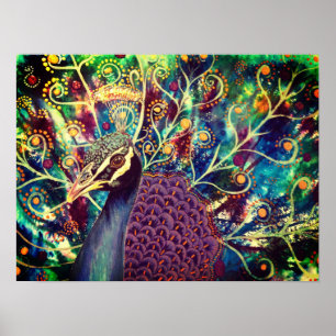 Peacock kaleidoscope colorful boho artistic poster