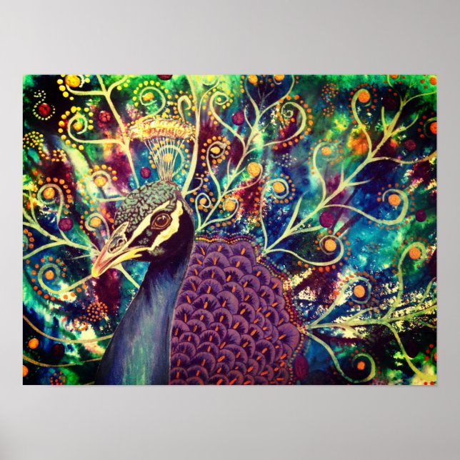 Peacock kaleidoscope colorful boho artistic poster (Front)