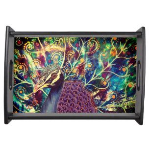 Peacock kaleidoscope colorful boho artistic serving tray
