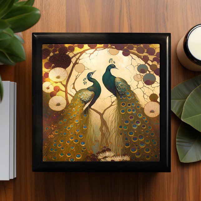 Peacock Klimt Gold Green Art Nouveau Birds Gift Box (Creator Uploaded)