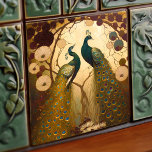 Peacock Klimt Gold Green Wall Decor Art Nouveau Ceramic Tile<br><div class="desc">Welcome to CreaTile! Here you will find handmade tile designs that I have personally crafted and vintage ceramic and porcelain clay tiles, whether stained or natural. I love to design tile and ceramic products, hoping to give you a way to transform your home into something you enjoy visiting again and...</div>