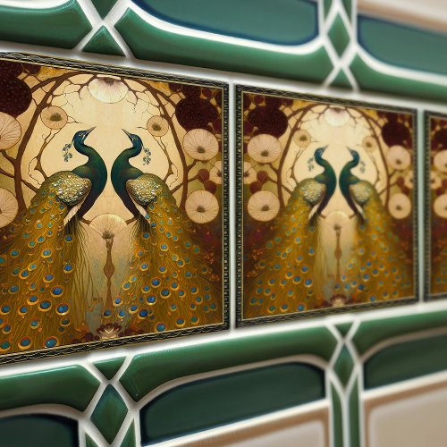 Peacock Klimt Wall Decor Impressionist Art Nouveau Ceramic Tile