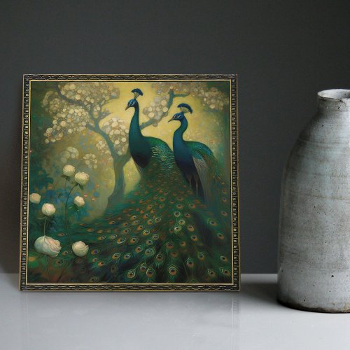 Peacock Klimt Wall Decor Impressionist Art Nouveau Ceramic Tile