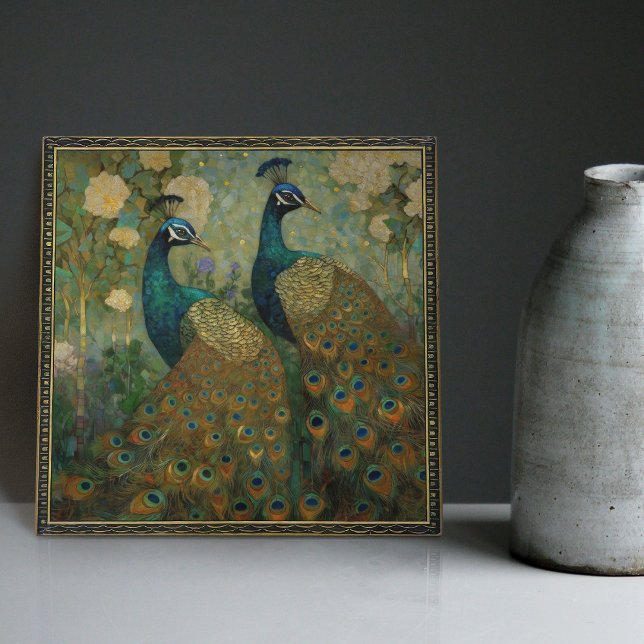 Peacock Klimt Wall Decor Impressionist Art Nouveau Ceramic Tile (Creator Uploaded)