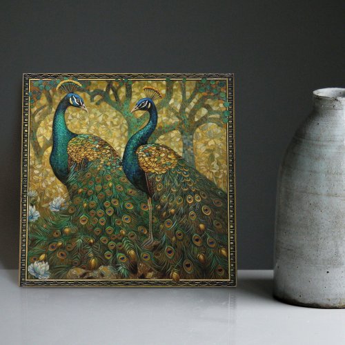 Peacock Klimt Wall Decor Impressionist Art Nouveau Ceramic Tile