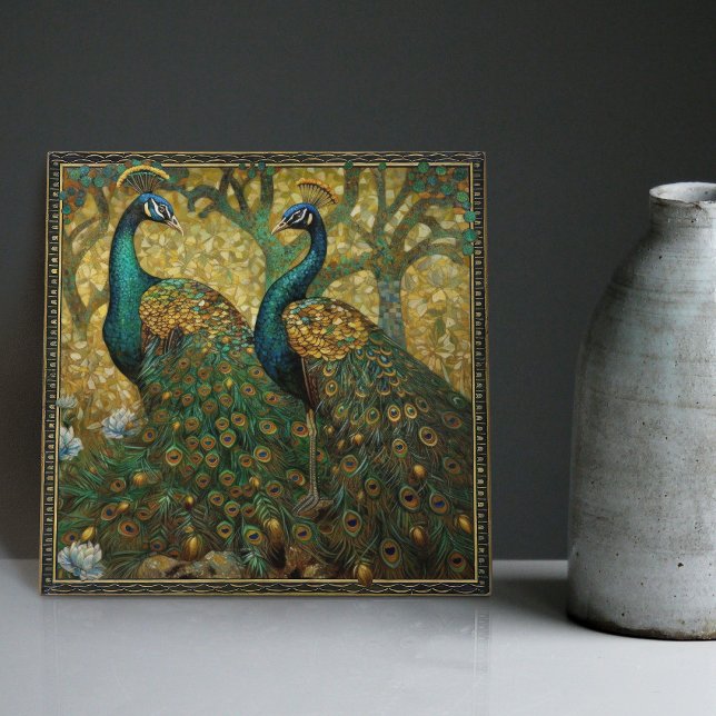Peacock Klimt Wall Decor Impressionist Art Nouveau Ceramic Tile (Creator Uploaded)