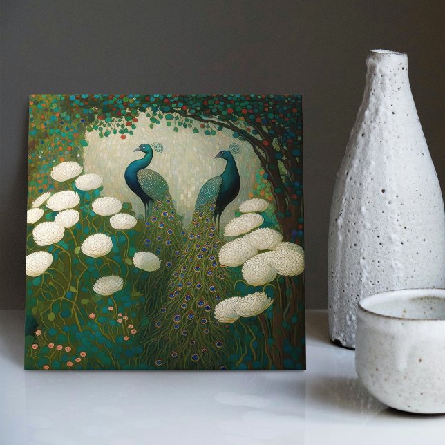 Peacock Klimt Wall Decor Repro Art Nouveau Ceramic Tile (Creator Uploaded)