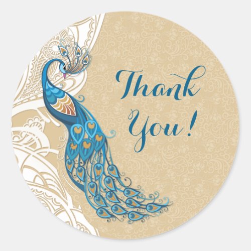 Peacock Lace Elegance 2 Thank You Wedding Stickers