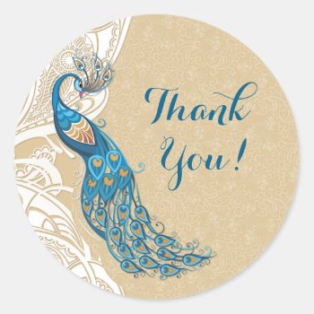 Peacock Lace Elegance 2 Thank You Wedding Stickers by SpiceTree_Weddings at Zazzle