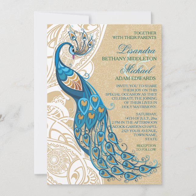 Peacock Lace Elegance 2 Wedding Invitation (Front)