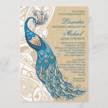 Peacock Lace Elegance 2 Wedding Invitation by SpiceTree_Weddings at Zazzle