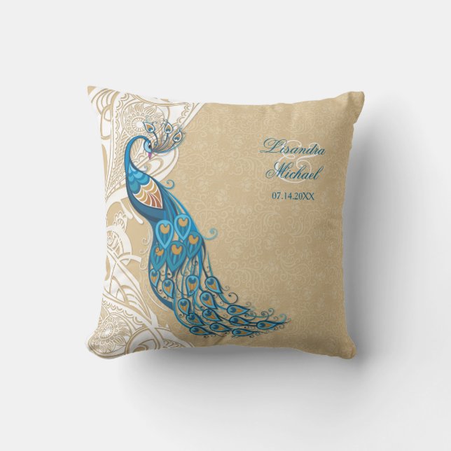 Peacock Lace Elegance 2 Wedding Keepsake Pillow (Front)