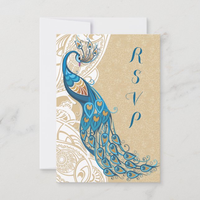Peacock Lace Elegance 2 Wedding RSVP (Front)