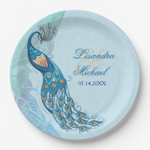 Peacock Lace Elegance Custom Paper Plates