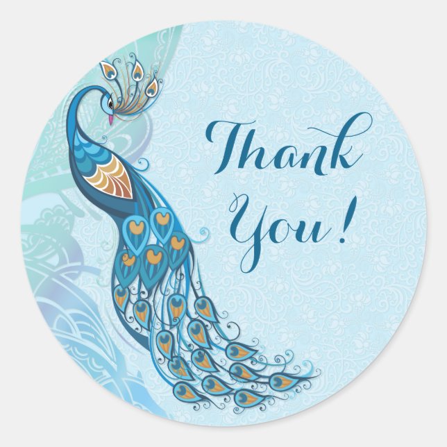 Peacock Lace Elegance Thank You Wedding Stickers (Front)