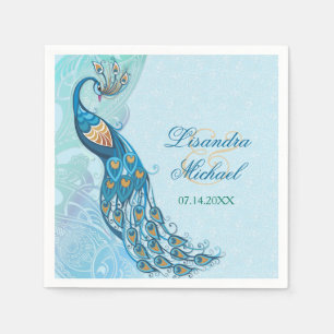 Peacock Lace Elegance Wedding Napkins