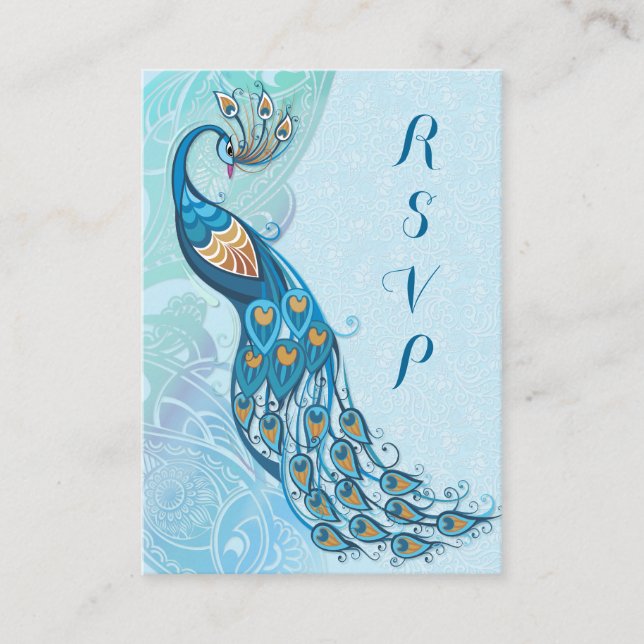 Peacock Lace Elegance  Wedding RSVP Enclosure Card (Front)