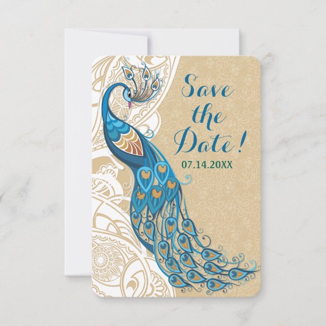 Peacock Lace Elegance Wedding Save The Date Invitation (Front)