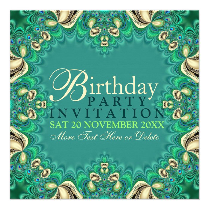 Peacock Lace Elegant Birthday Party Invitations