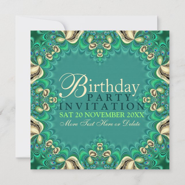 Peacock Lace Elegant Birthday Party Invitations (Front)