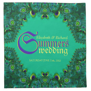 Peacock Lace Fractal Owl set of 4 Wedding Napkins