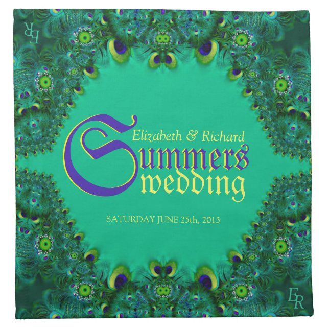 Peacock Lace Fractal Owl set of 4 Wedding Napkins (Front)