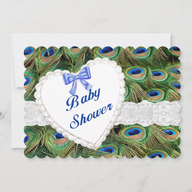 Peacock Lace Heart Baby Shower Invitation (Front)