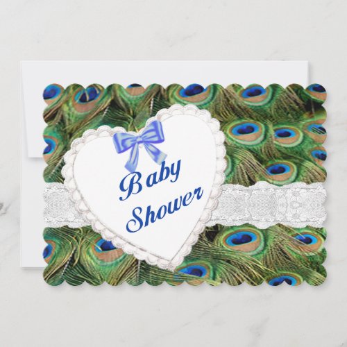 Peacock Lace Heart Baby Shower Invitation