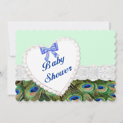 Peacock Lace Heart Baby Shower Invitation
