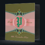 Peacock Lace & Satin Ribbon Wedding Binder<br><div class="desc">unique regal stylish wedding binder / album with colours of peacock feather trimmed with pink satin ribbon - Centrepiece monogram on front and back : all the text are fully customizable - colour and font style.</div>