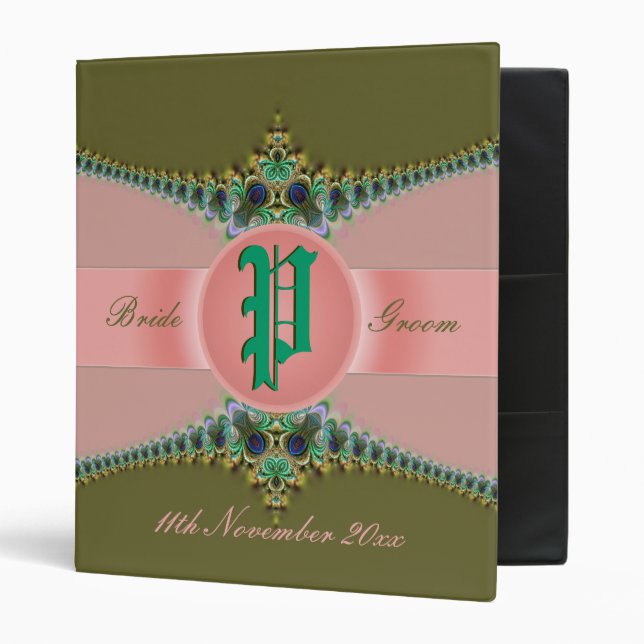 Peacock Lace & Satin Ribbon Wedding Binder (Front/Inside)
