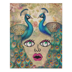 Peacock Lady Faux Canvas Print