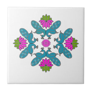 Peacock Lotus Rangoli Tile