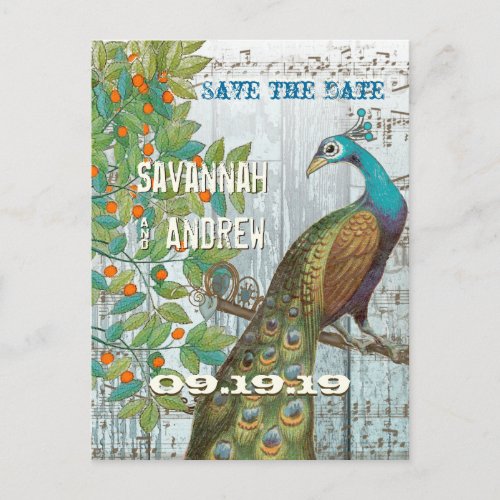 Peacock Love Bird Sitting in a Tree Save the Date Announcement Postcard