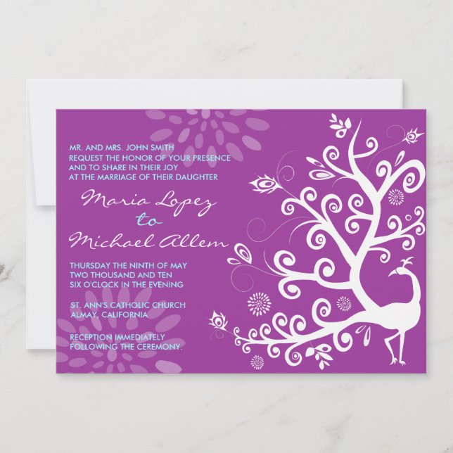 Peacock Love Bird Wedding Invitation Engagement (Front)