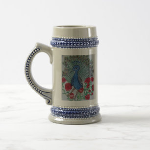 Peacock love rose drawing beer stein