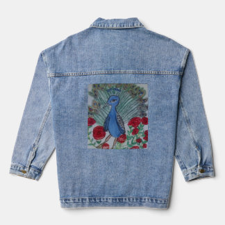 Peacock love rose drawing denim jacket