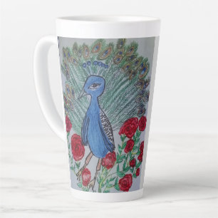 Peacock love rose drawing latte mug