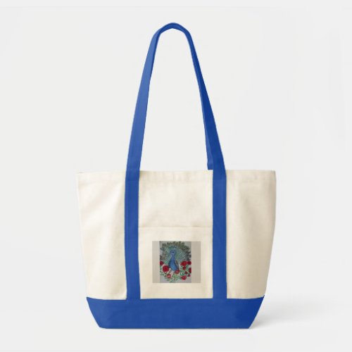 Peacock love rose drawing tote bag