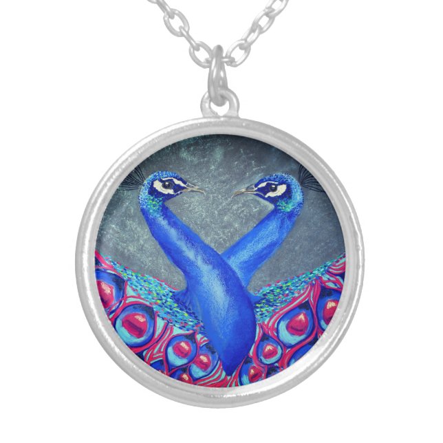 Peacock Love Silver Plated Necklace (Front)