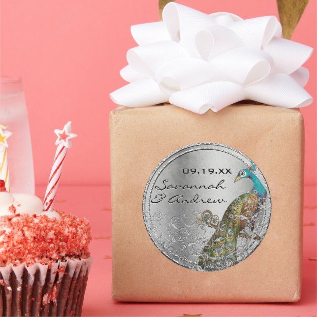 Peacock Lovebird Silver Gray Wedding Seal (Party)