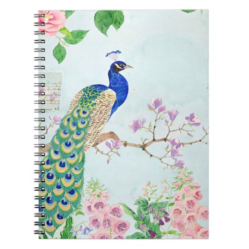 Peacock Lover Gift  Floral Bird Hawaiian  Notebook