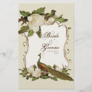 Peacock Magnolia Swirl - Dinner Menu Card