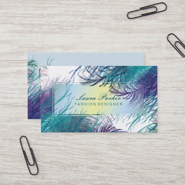 Peacock Makeup Artist Hair Stylist Feathers Bird Business Card (Front/Back In Situ)